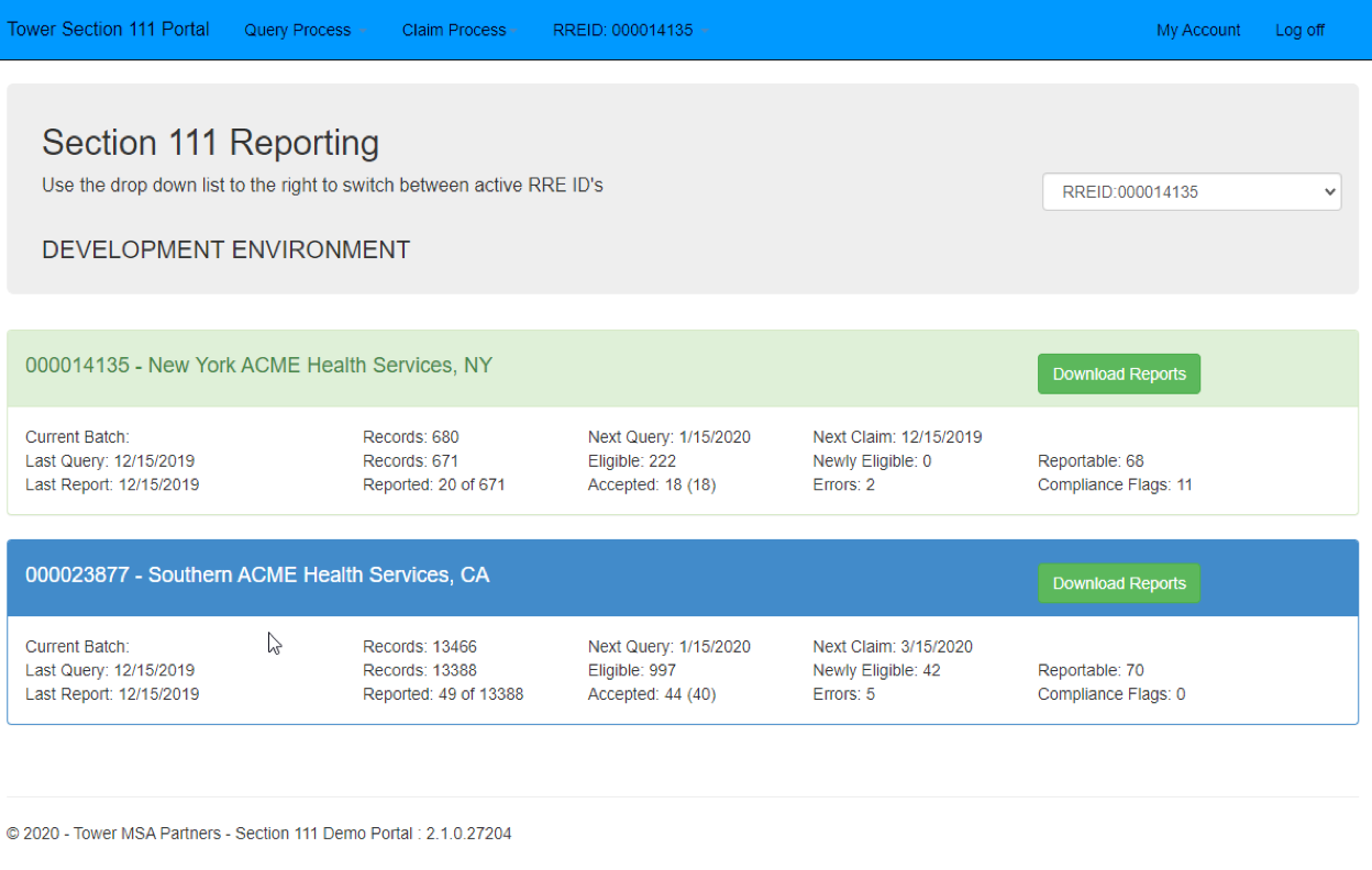 Section 111 Dashboard example