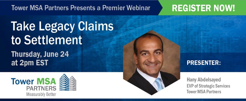 Portrait of Hany Abdelsayed with details about Legacy Claims to settlement webinar