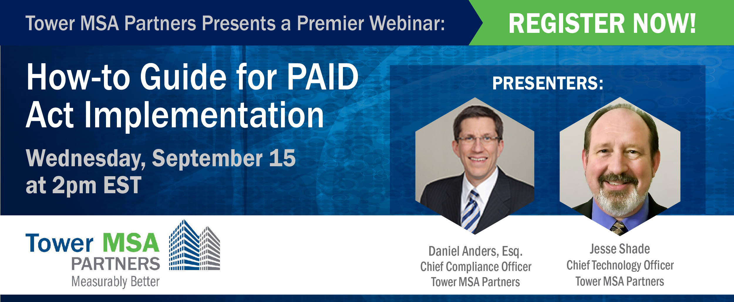 Details of PAID Act Webinar with photo of Dan Anders & Jesse Shade